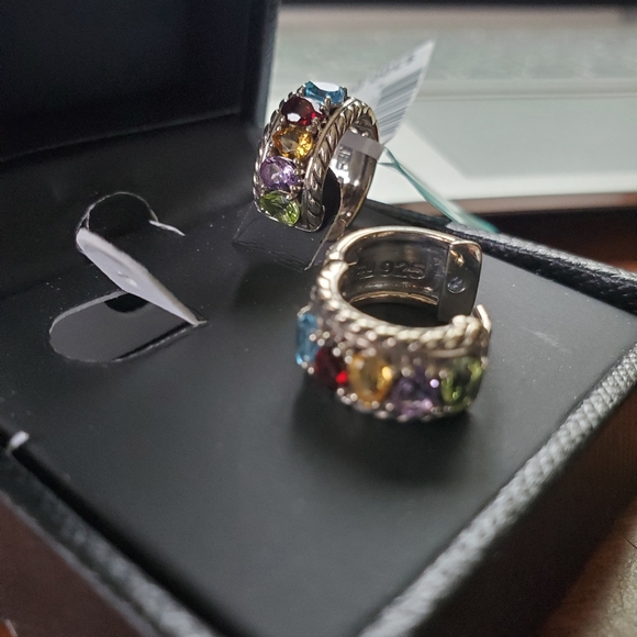 Effy Bridge Gemstones Multistone SS 1 7/8 Multi Huggies Earrings - Picture 2 of 7